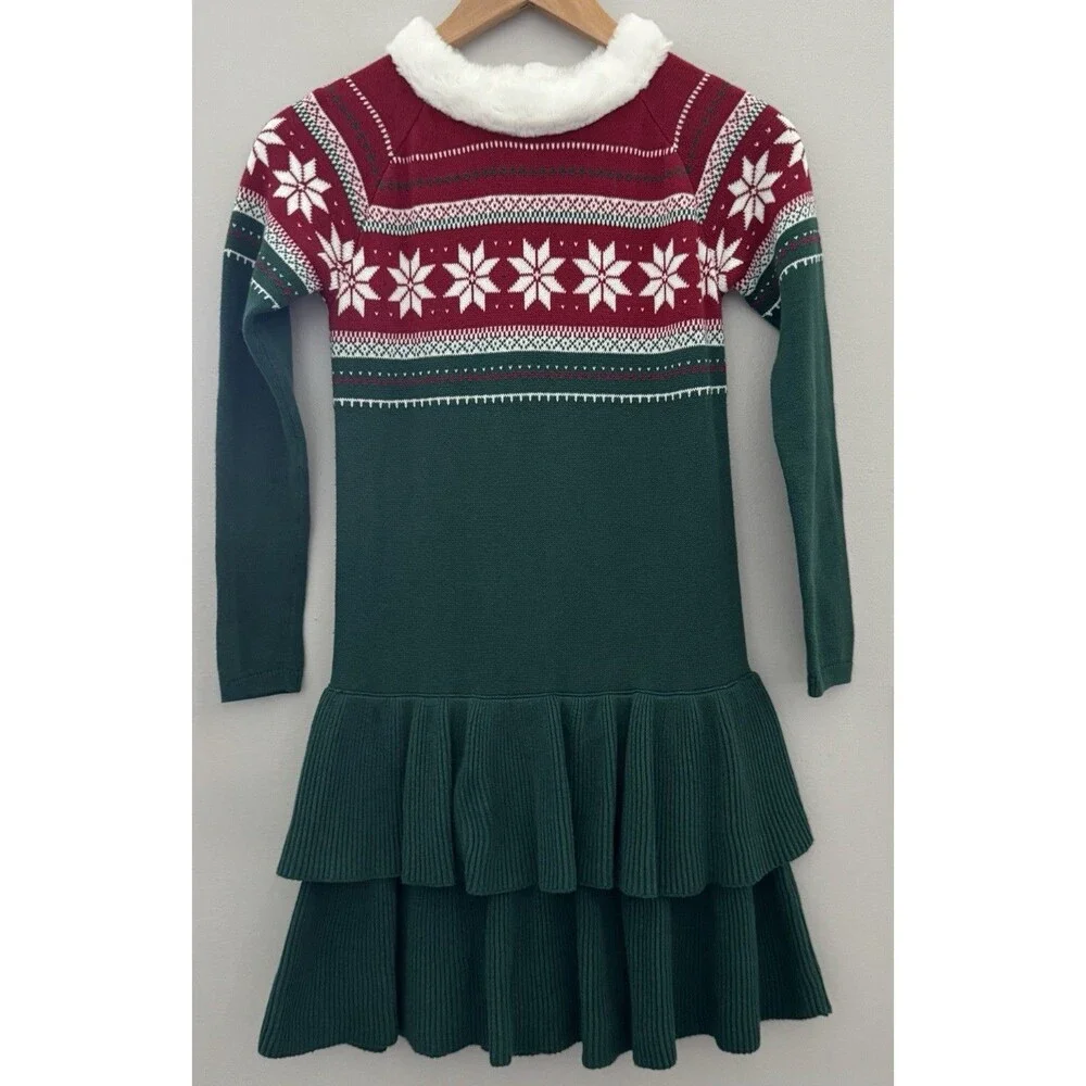 Gymboree Holiday Knit Sister Match Dresses 100% Cotton Green/Red Size 10 & 12